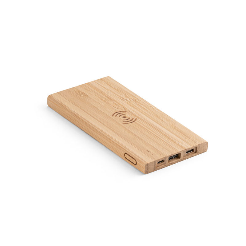 Bateria portátil com carregador por indução (wireless) super-rápido em bambu (5'000 mAh)