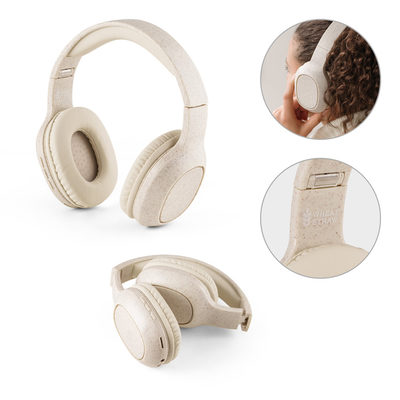 Fones de ouvido wireless dobráveis com autonomia de 13h (400 mAh), em fibra de palha de trigo e ABS