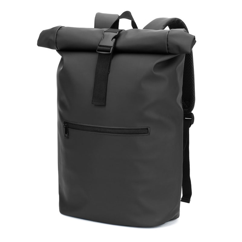 Mochila "roll top" em PU com bolso para notebook (16")