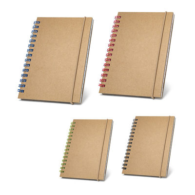 Caderno de bolso espiral de capa dura em cartão, com páginas pautadas recicladas
