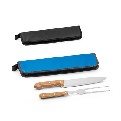 Kit churrasco em estojo de 210D com 2 utensílios em aço inox e madeira Seringueira