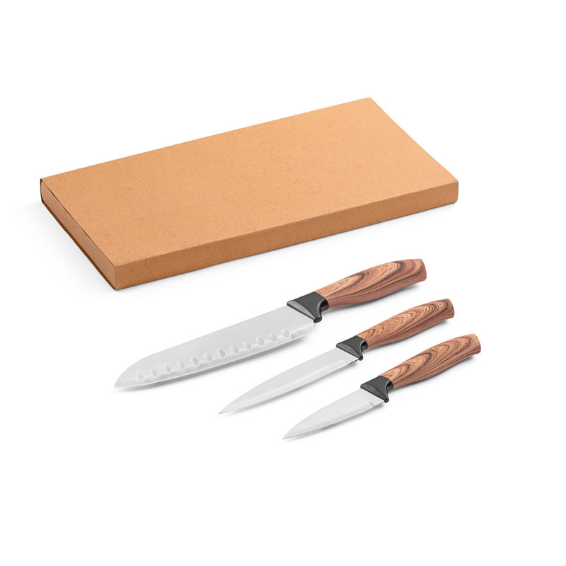 Conjunto de 3 facas de cozinha com lâmina em aço inox e cabo ergonômico