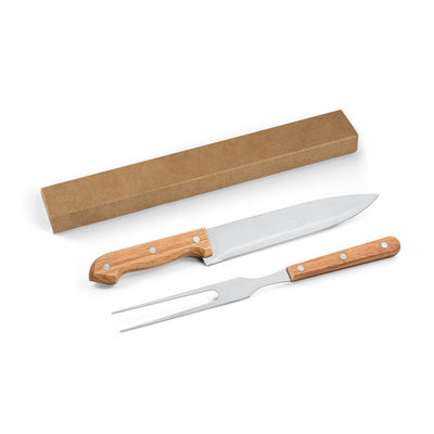 Kit churrasco em caixa presente de papel kraft reciclado com 2 utensílios em aço inox e bambu