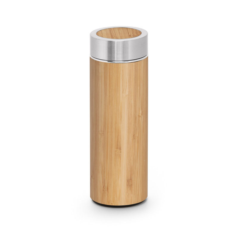Garrafa térmica em aço inox 90% reciclado e bambu, de parede dupla isolada a vácuo (430 mL)