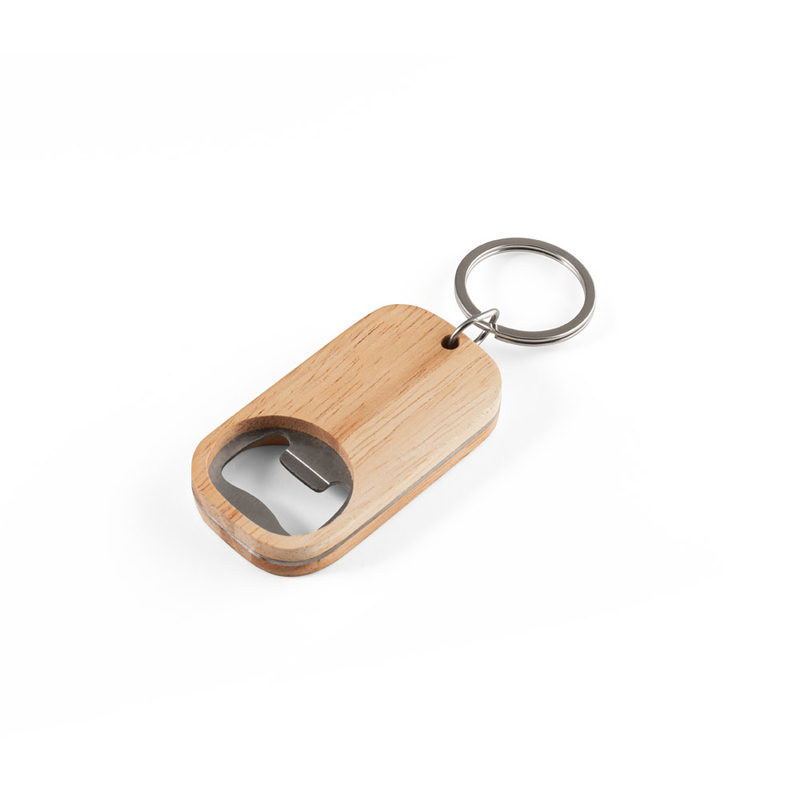 Chaveiro em aço inox e bambu com abridor de garrafas
