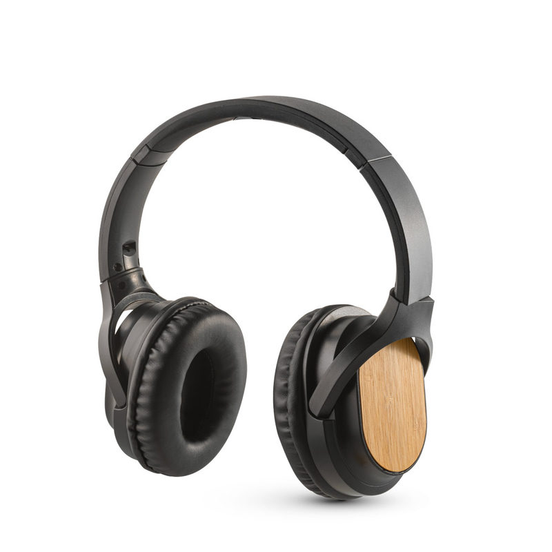 Fone de ouvido wireless com autonomia de 5h (400 mAh), em bambu e ABS