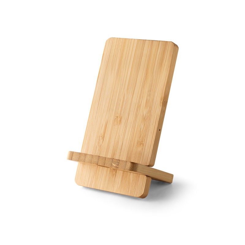 Carregador por indução super-rápido e suporte em bambu para smartphone (15 W)