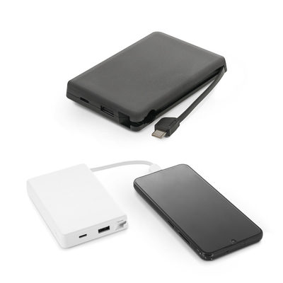 Bateria portátil com cabo integrado, em ABS 100% reciclado (10'000 mAh)